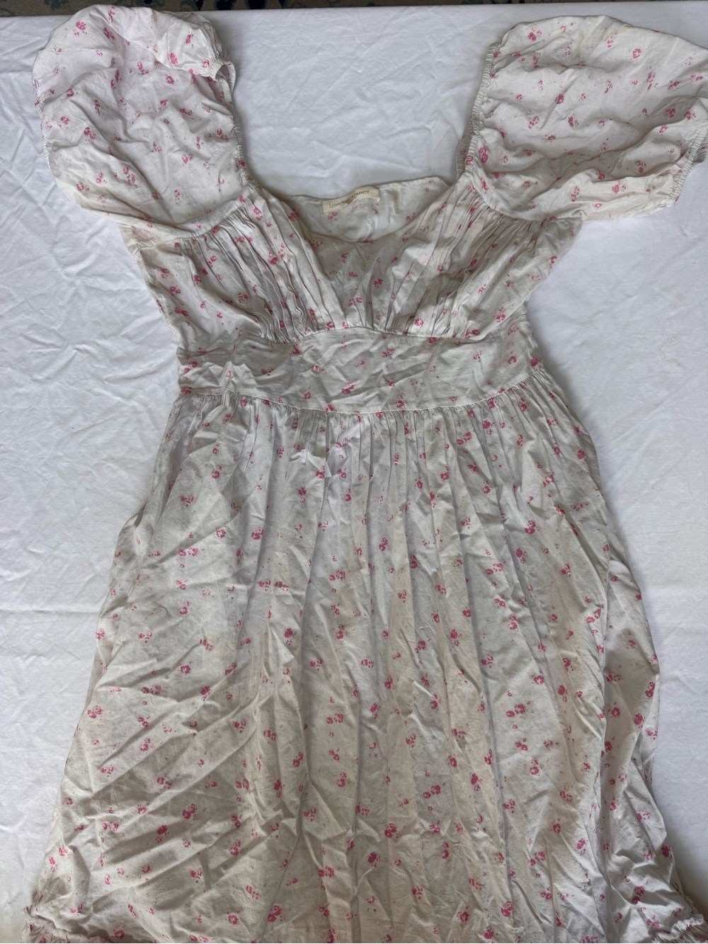 LoveShackFancy Cream Dress with Pink Floral Print